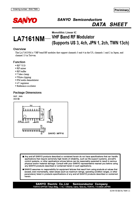 LA7161NM Sanyo Semiconductor