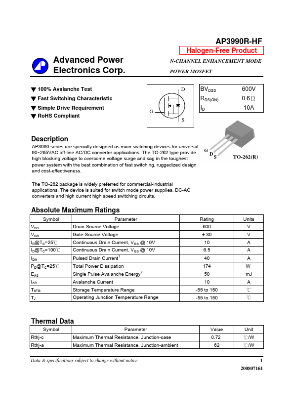 AP3990R-HF Advanced Power Electronics