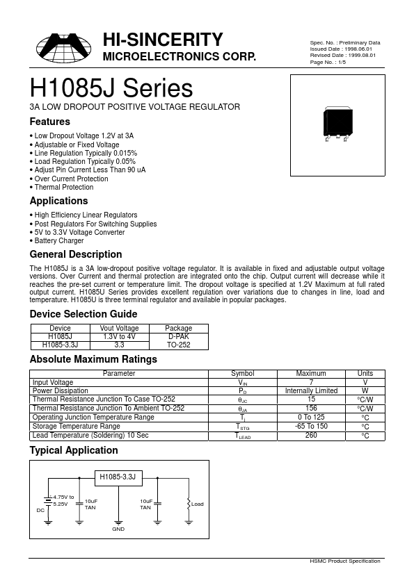 H1085J Hi-Sincerity Mocroelectronics