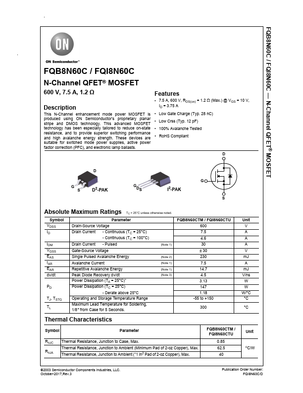 FQI8N60C ON Semiconductor
