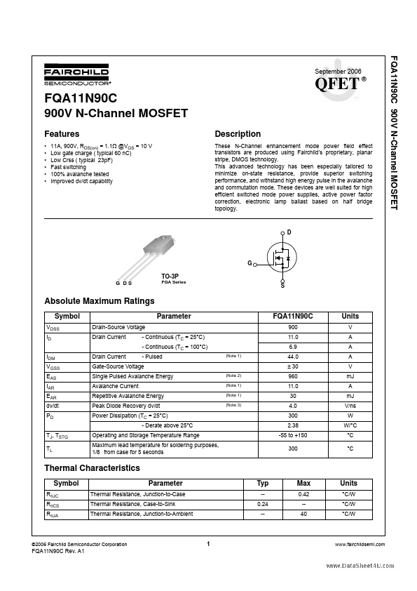 <?=FQA11N90C?> डेटा पत्रक पीडीएफ