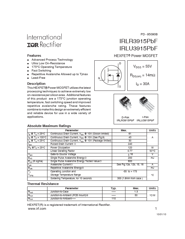 <?=IRLR3915PBF?> डेटा पत्रक पीडीएफ