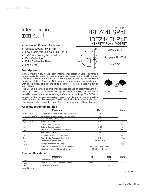 IRFZ44ESPBF International Rectifier