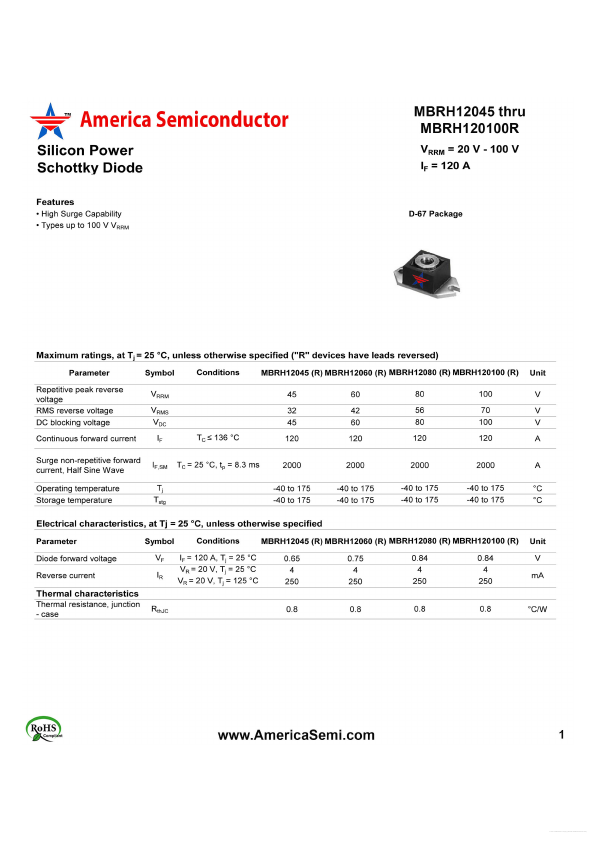 MBRH12045R America Semiconductor