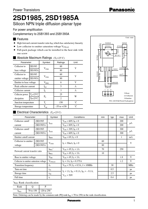 2SD1985 Panasonic Semiconductor