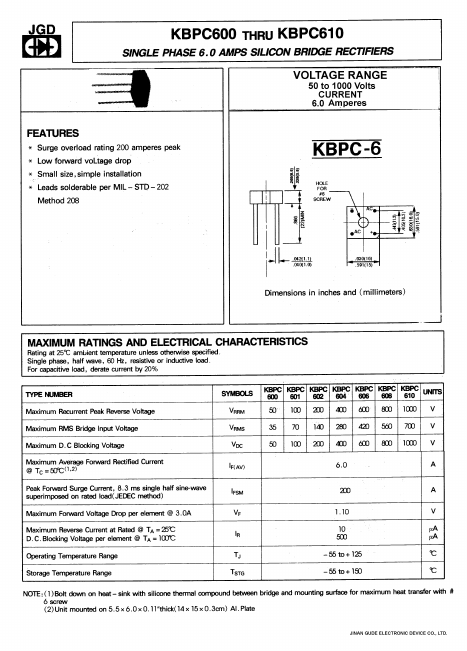 <?=KBPC600?> डेटा पत्रक पीडीएफ