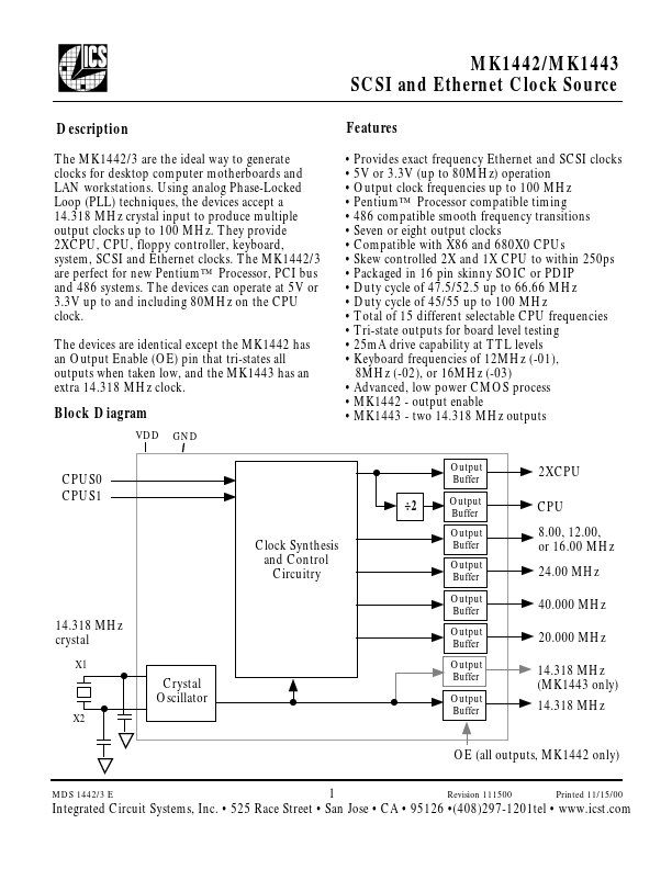 MK1442 Integrated Circuit Systems
