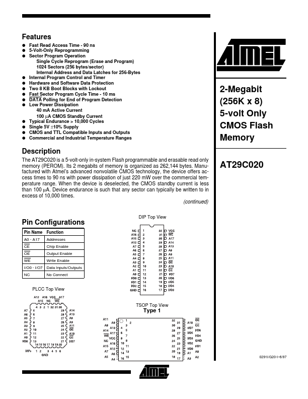 <?=AT29C020?> डेटा पत्रक पीडीएफ