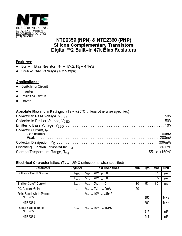 <?=NTE2359?> डेटा पत्रक पीडीएफ