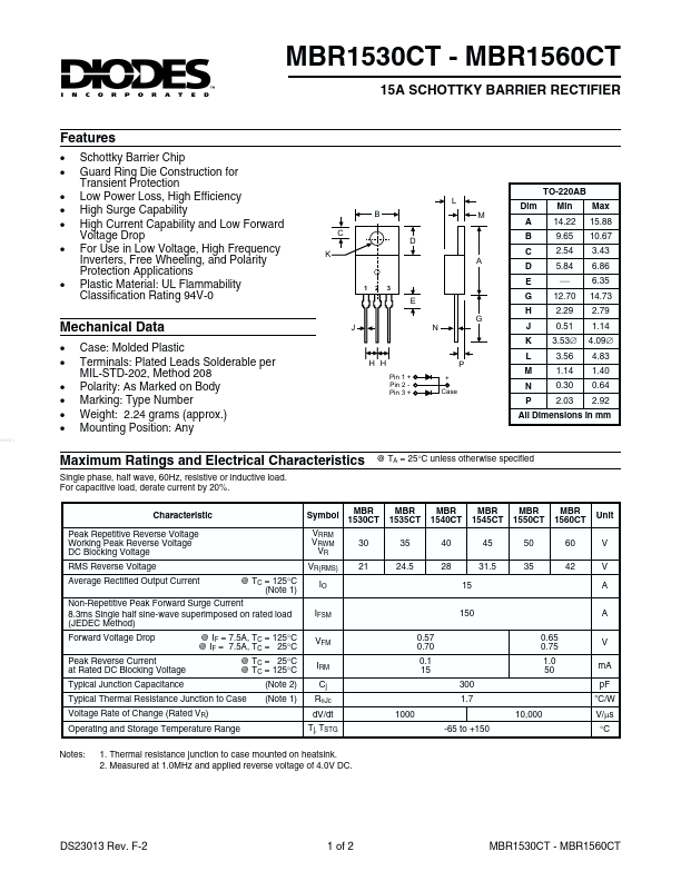 MBR1535CT Diodes Incorporated