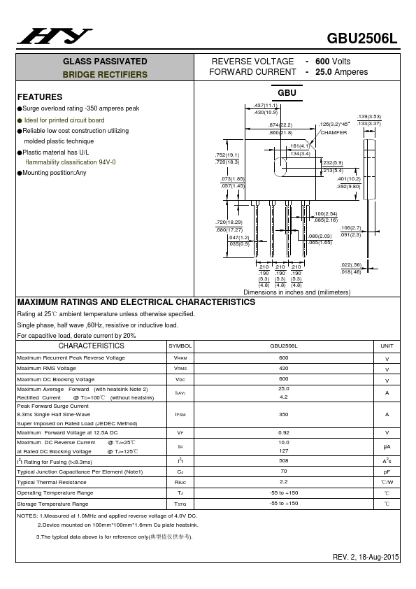 GBU2506L HY ELECTRONIC