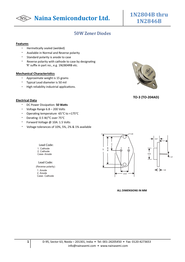 1N2820B Naina Semiconductor