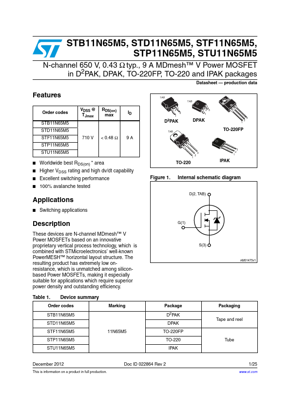 STU11N65M5 STMicroelectronics