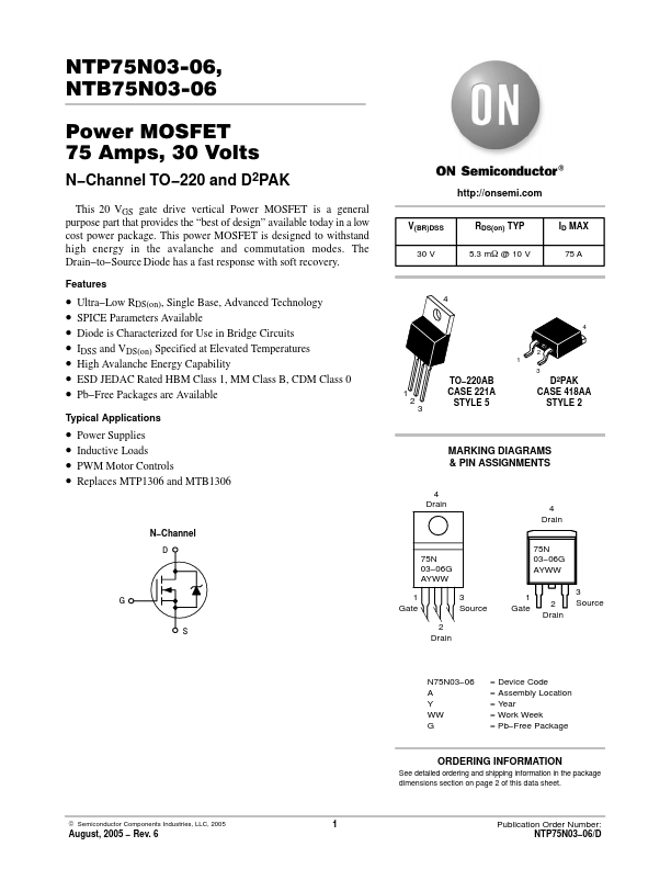 NTB75N03-06 ON Semiconductor