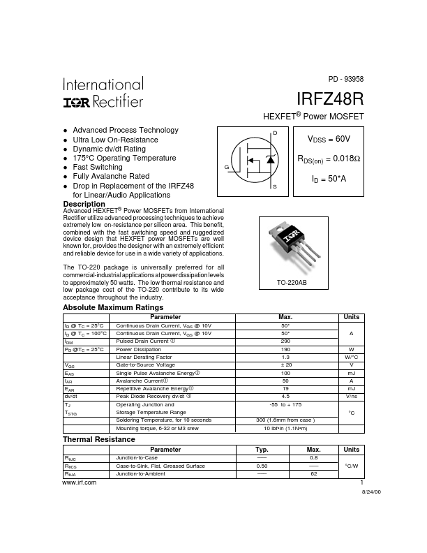 IRFZ48R International Rectifier