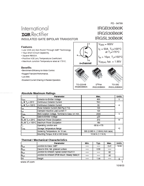 IRGS30B60K - International Rectifier