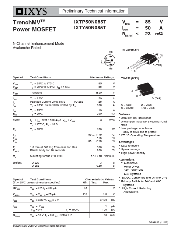 IXTP50N085T