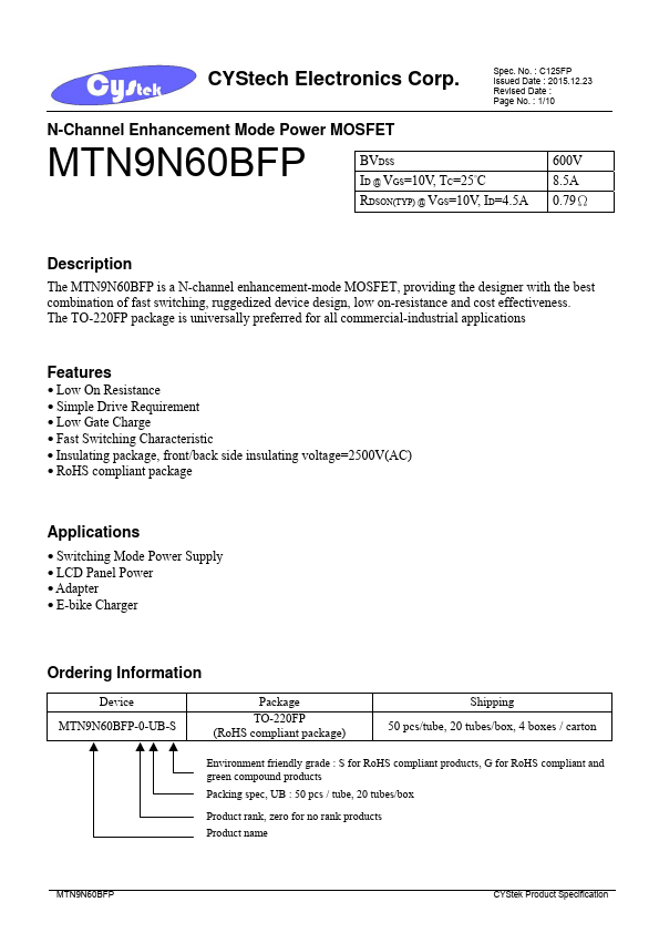 <?=MTN9N60BFP?> डेटा पत्रक पीडीएफ