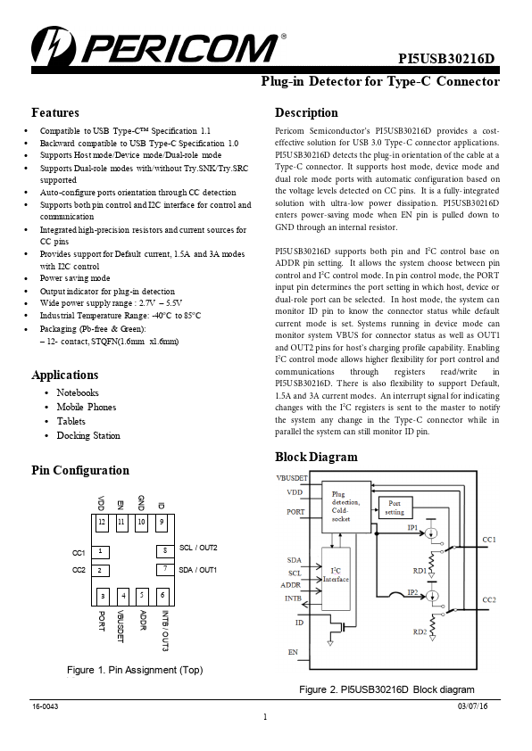 PI5USB30216D Pericom Semiconductor