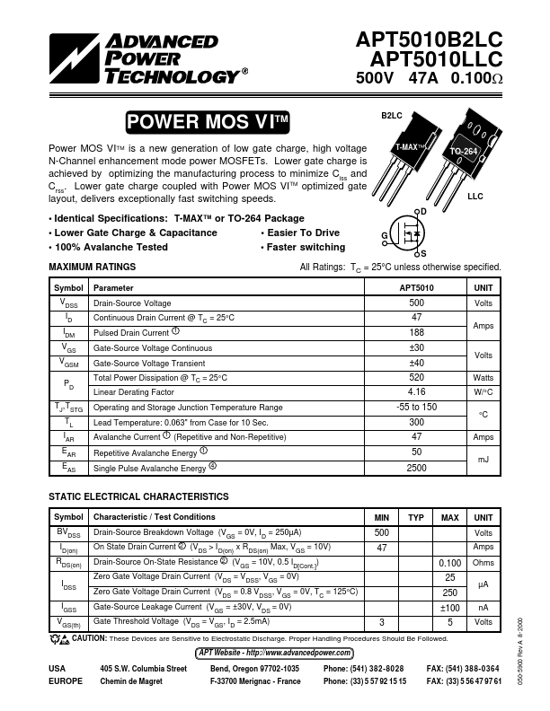 <?=APT5010LLC?> डेटा पत्रक पीडीएफ