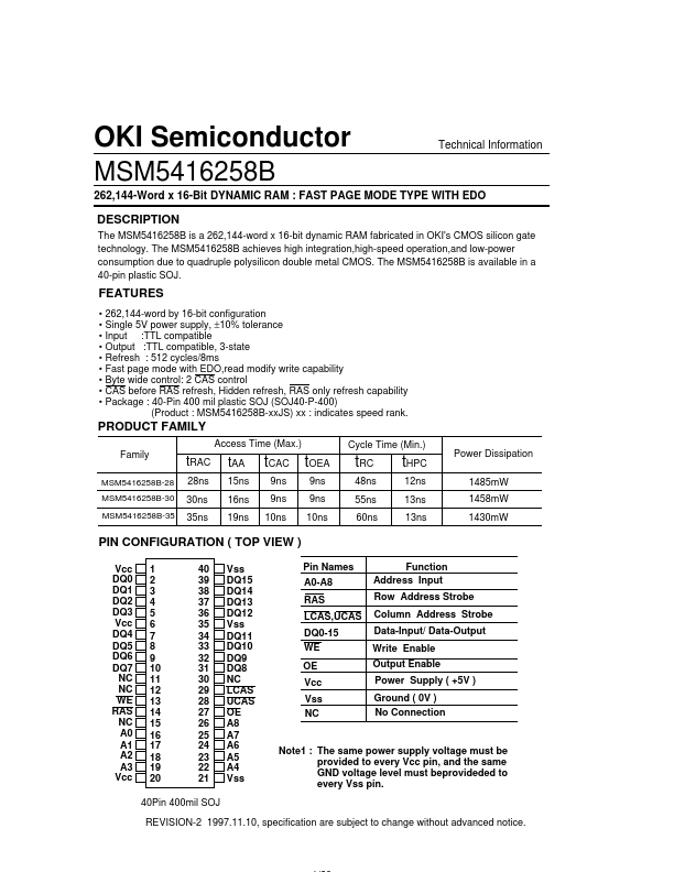 MSM5416258B OKI electronic