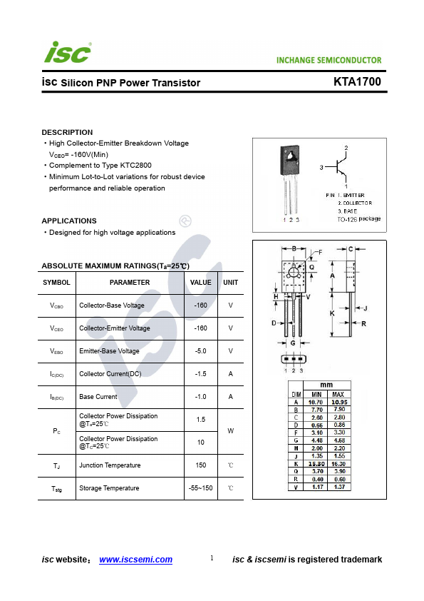 KTA1700 Inchange Semiconductor