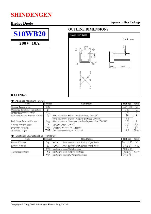 S10WB20 Shindengen Electric Mfg.Co.Ltd