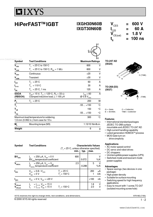IXGH30N60B IXYS Corporation