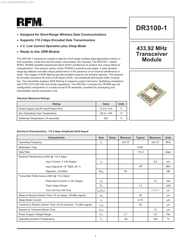 DR3100-1 RF Monolithics