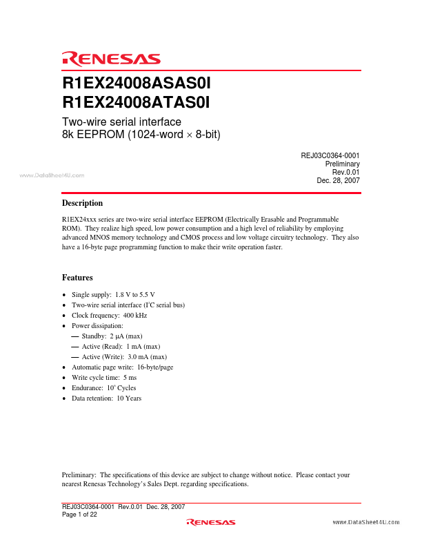 R1EX24008ATAS0I Renesas Technology