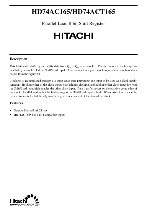 HD74AC165 Hitachi Semiconductor