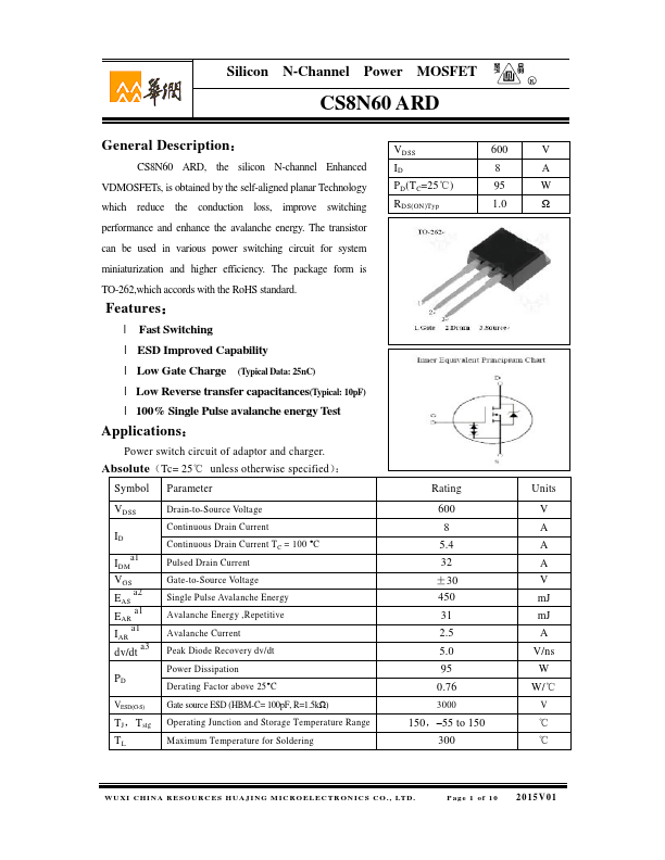 CS8N60ARD Huajing Microelectronics