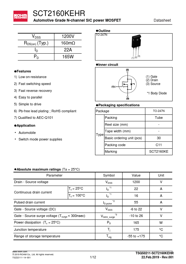 <?=SCT2160KEHR?> डेटा पत्रक पीडीएफ