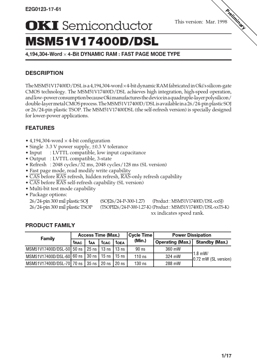 MSM51V17400D OKI electronic componets