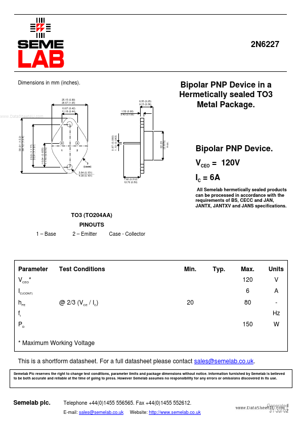 2N6227 Seme LAB