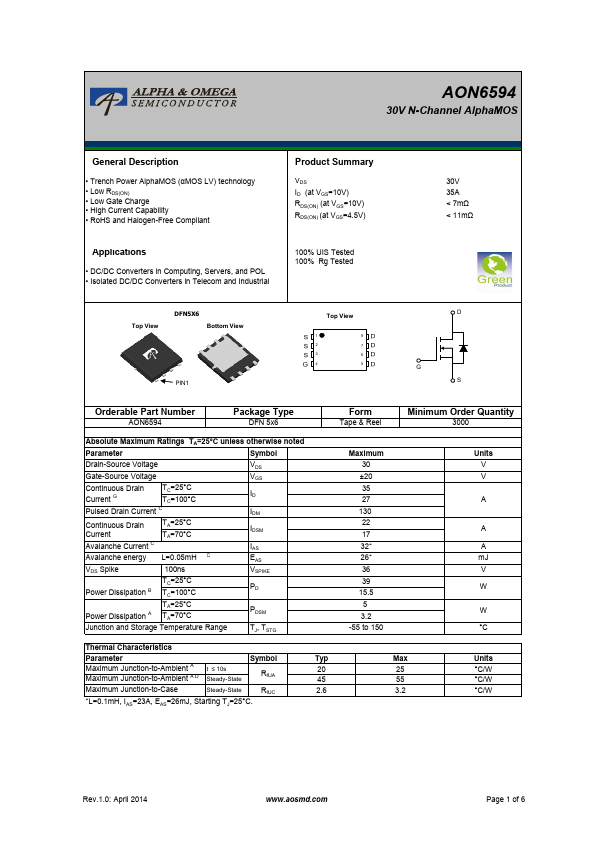 AON6594 Alpha & Omega Semiconductors