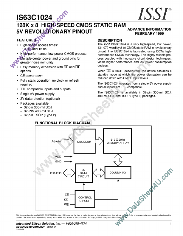 <?=IS63C1024?> डेटा पत्रक पीडीएफ