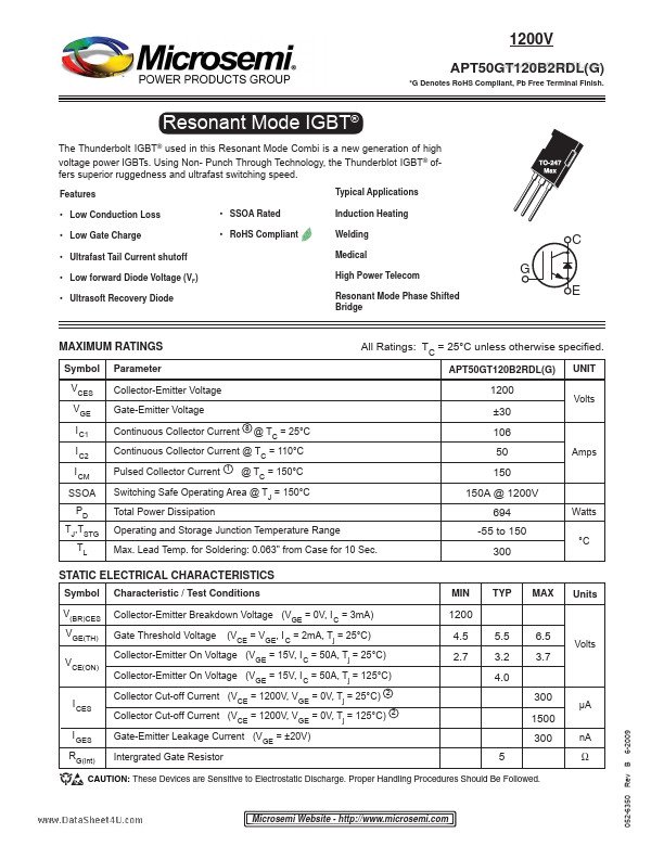 APT50GT120B2RDLG Microsemi Corporation