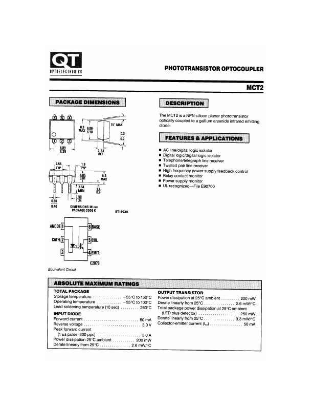 MCT2 QT Optoelectronics