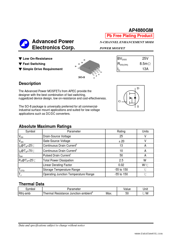 AP4880GM Advanced Power Electronics
