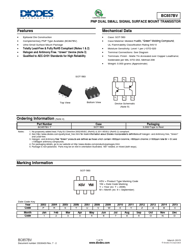 BC857BV Diodes Incorporated