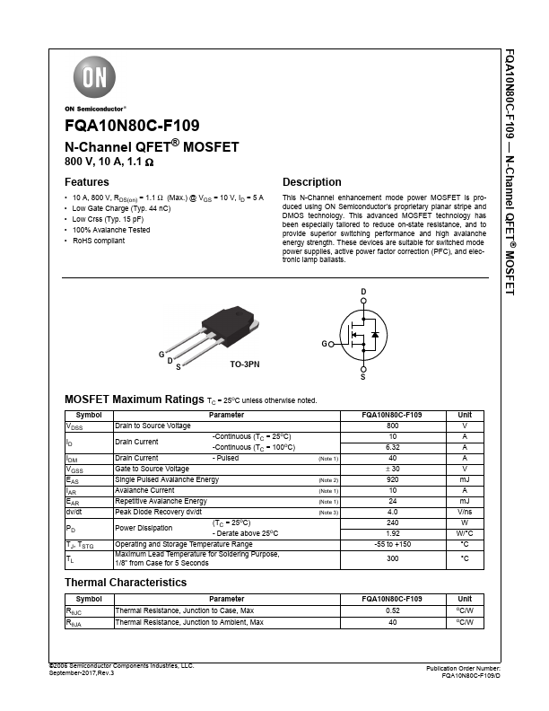 FQA10N80C-F109 ON Semiconductor
