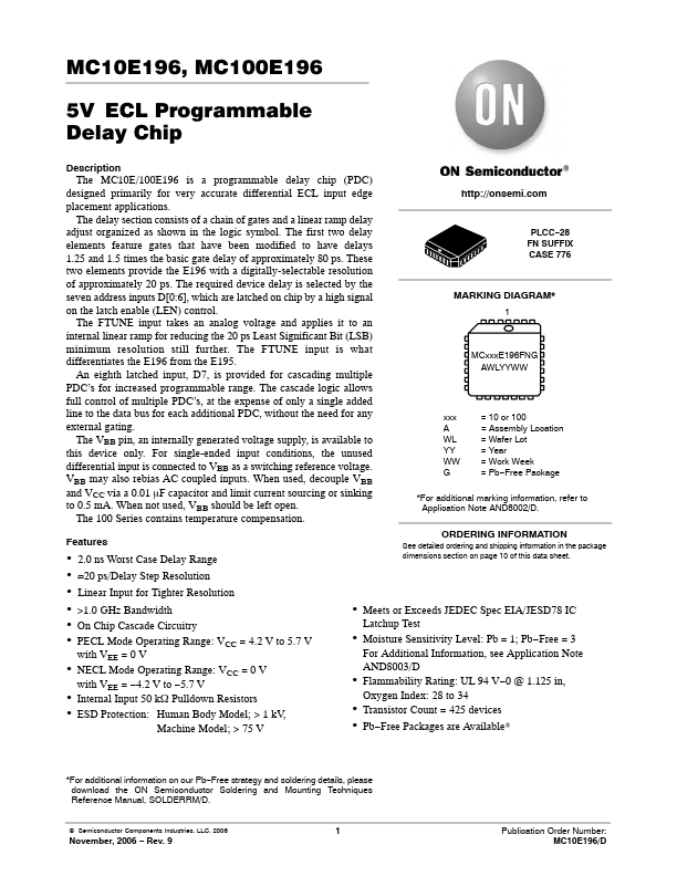 MC10E196 ON Semiconductor