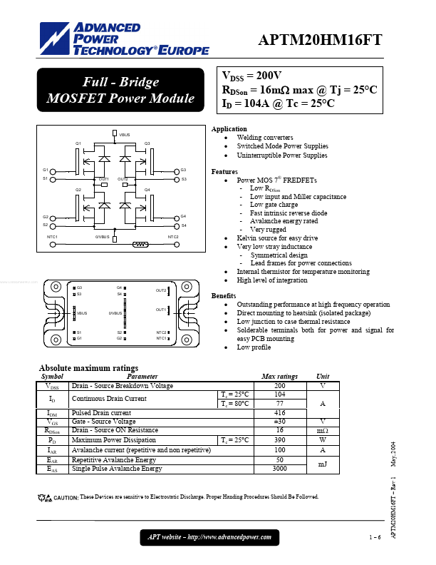 <?=APTM20HM16FT?> डेटा पत्रक पीडीएफ
