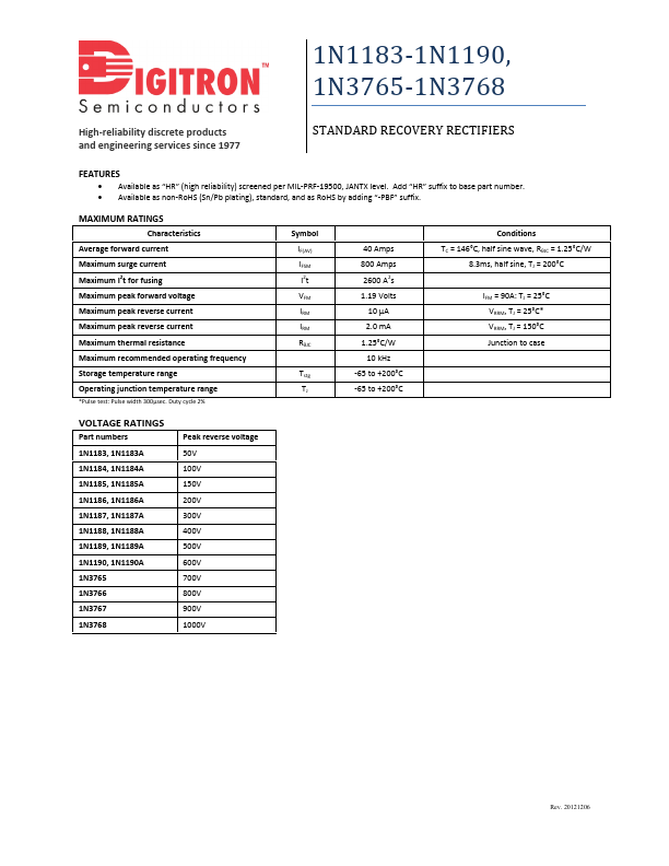 1N3765 Digitron Semiconductors