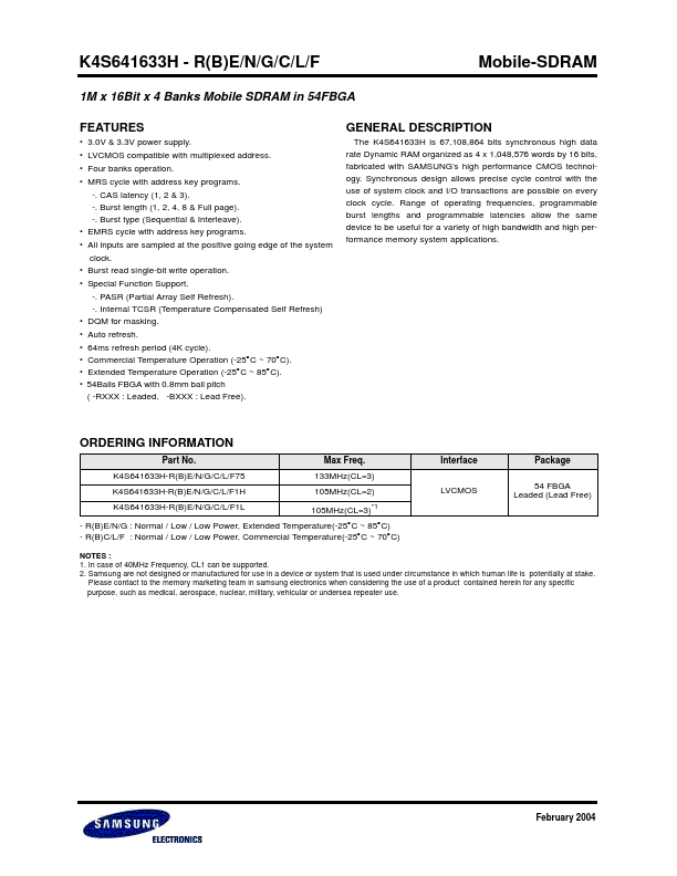 K4S641633H-L Samsung semiconductor