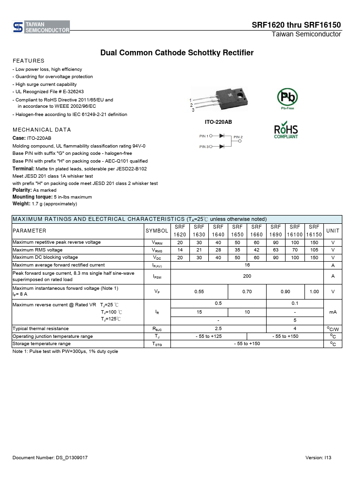SRF1630 Taiwan Semiconductor