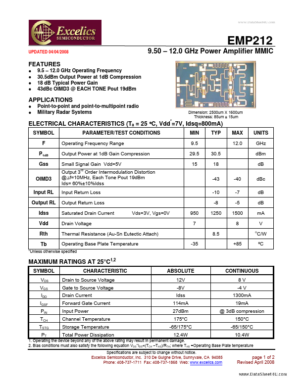 EMP212 Excelics Semiconductor