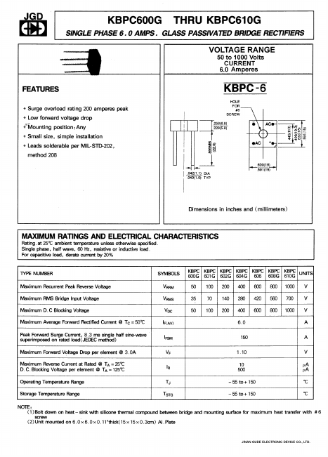 KBPC606G Jinan Gude Electronic Device