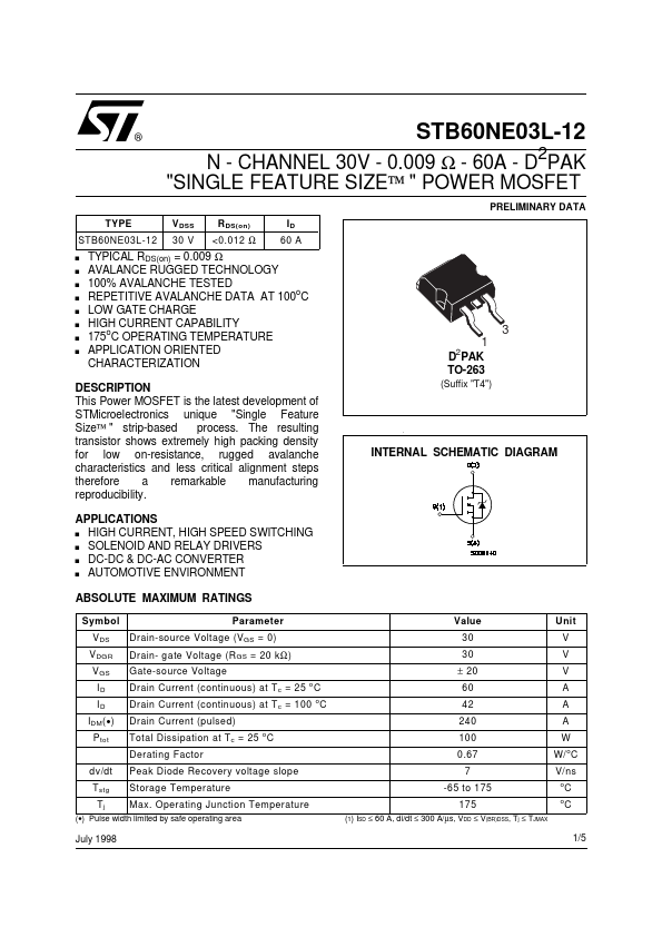 STB60NE03L-12 ST Microelectronics